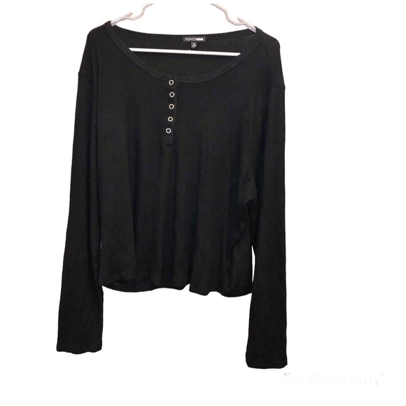Fashion Nova Tops - Fashion Nova Ribbed Henley Long Sleeve Shirt‎ Black 3X